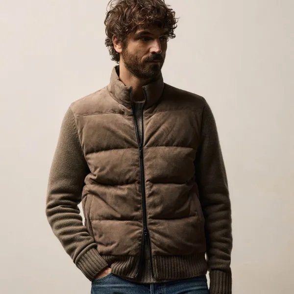 Suede Front Zip Up Sweater - Caribou