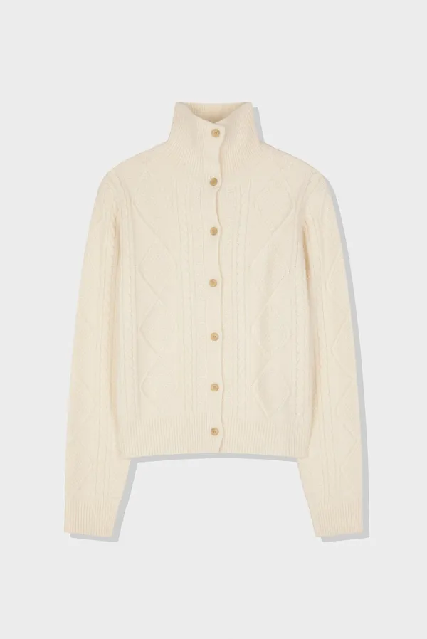 fisher high neck cardigan - ivory