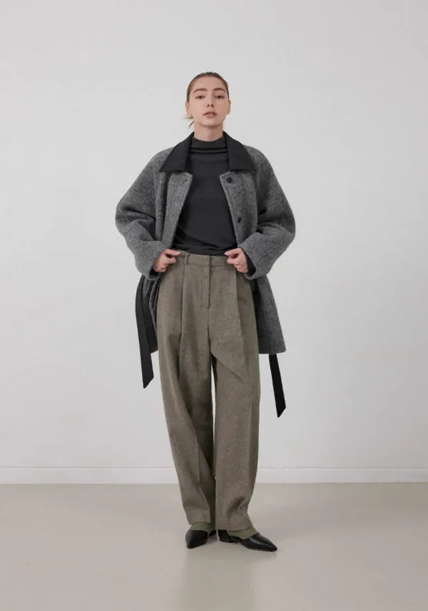 HERRINGBONE TUCK TROUSERS_LIGHT BROWN