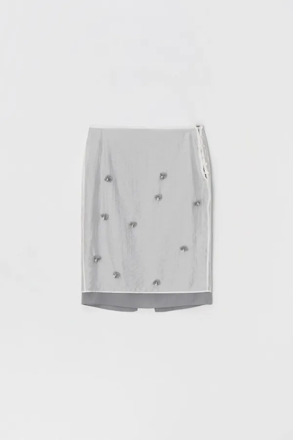 Floral Beaded Trim Layered Skirt (white/gray) - 아뜰리에에디션