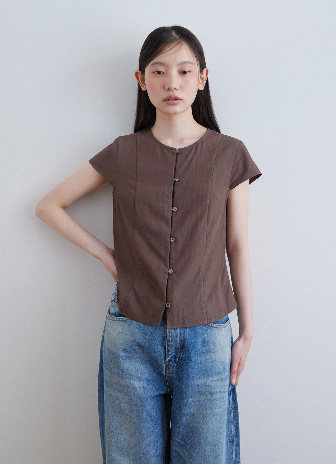 스텝어라운드 [3차] Cap sleeve blouse_BROWN 상품 이미지 2