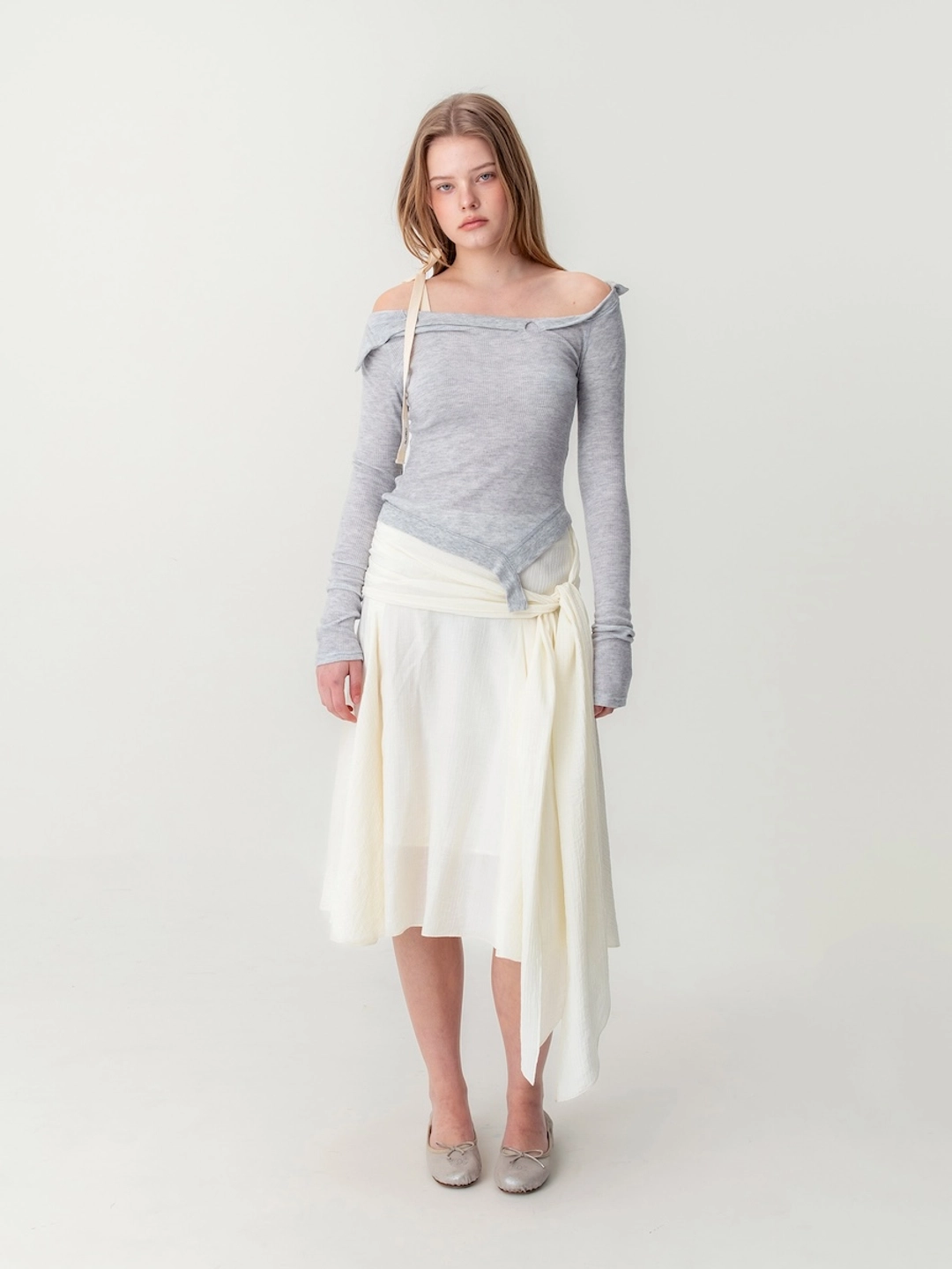 글로니 SUNSET DRAPE MIDI SKIRT (IVORY) 상품 이미지 2