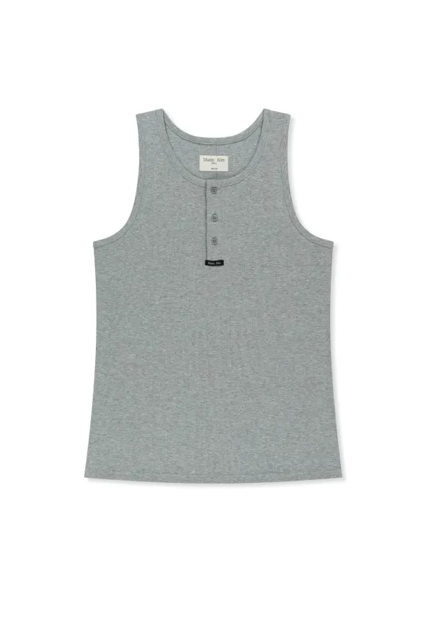 SLEEVELESS HENLEY TOP FOR MEN IN GREY