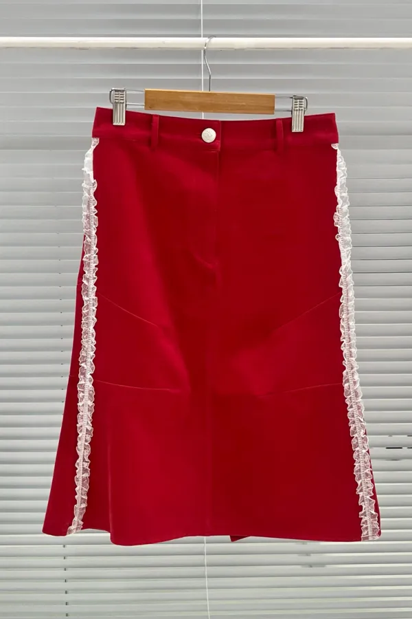 Side Frill Midi Skirt (Red)