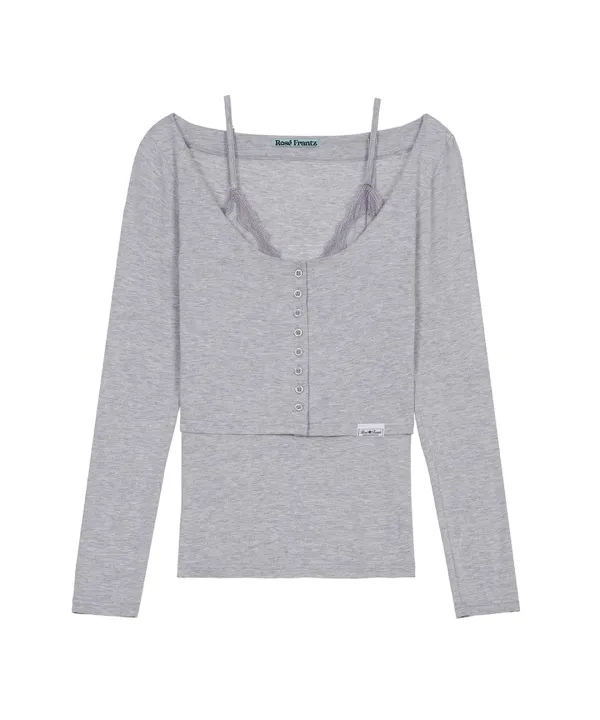 Edge Cardigan Sleeveless Set [Gray]