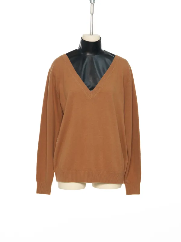 FW25 BROWN V- NECK SWEATER