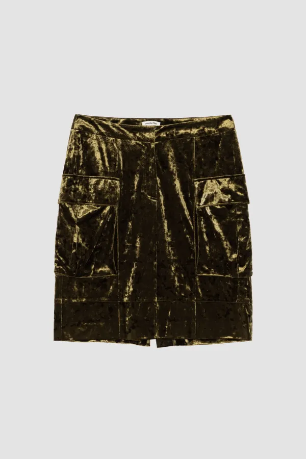 VELVET CARGO MIDI SKIRT_OLIVE KHAKI