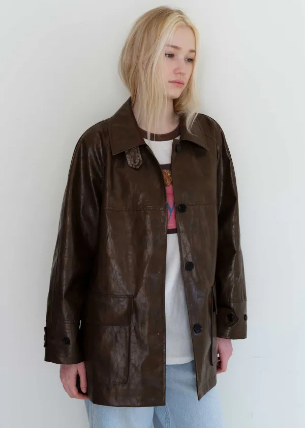 Leather Half Jacket(Brown)