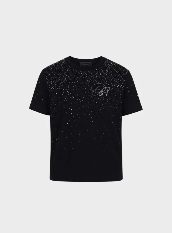 [w-tee26-106] Dark Classic Rhinestone Short Sleeve T-Shirt - Black