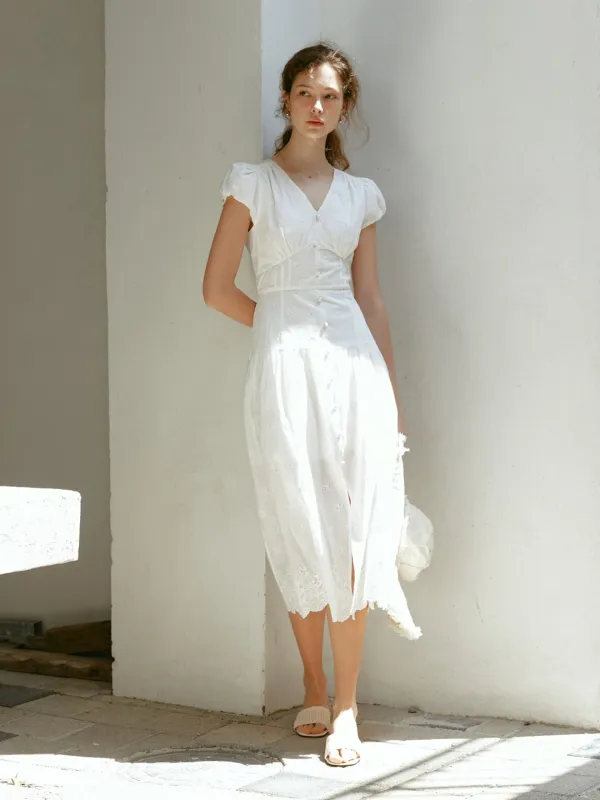LILIANA puff sleeve embroidery dress_white