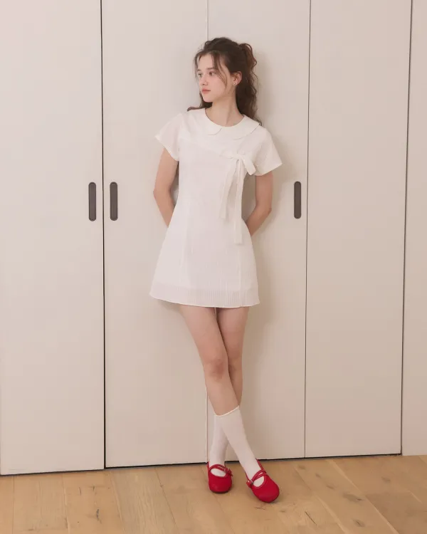 Oblique ribbon mini dress - white