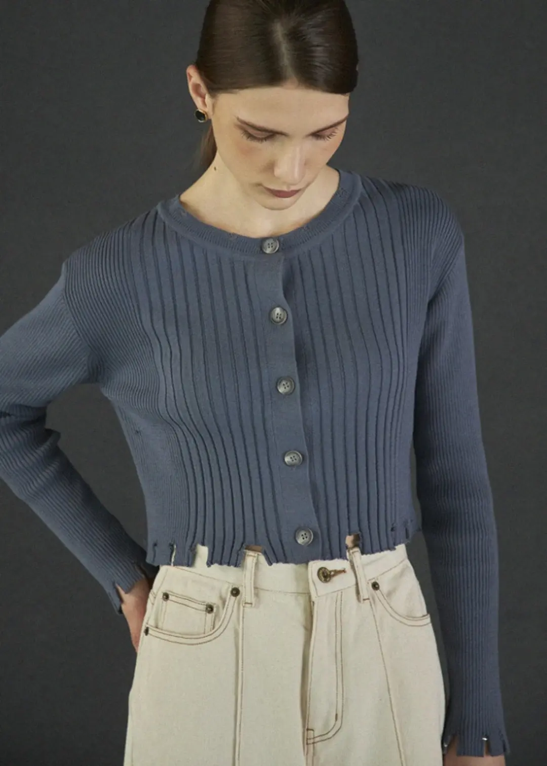 메종드이네스 VINTAGE RIBBED CARDIGAN_NAVY 상품 이미지 2