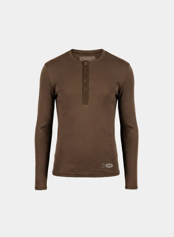 [w-tee26-042] BS Cotton Jersey Fitted Henley Neck Long Sleeve T-Shirt - Brown