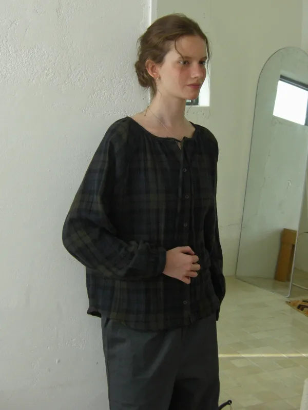 Turf strap check blouse (khaki)