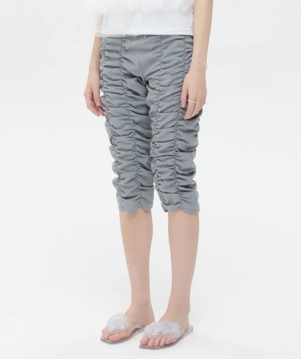 Shirred Texture Capri Pants [Gray]
