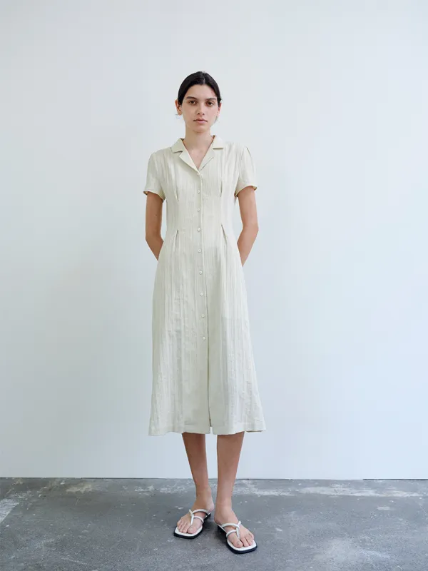 TIR OPEN COLLAR SHIRT DRESS_Y-BEIGE
