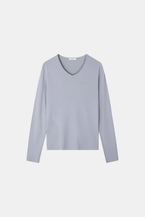 V Neck Long Sleeve in Ash Blue