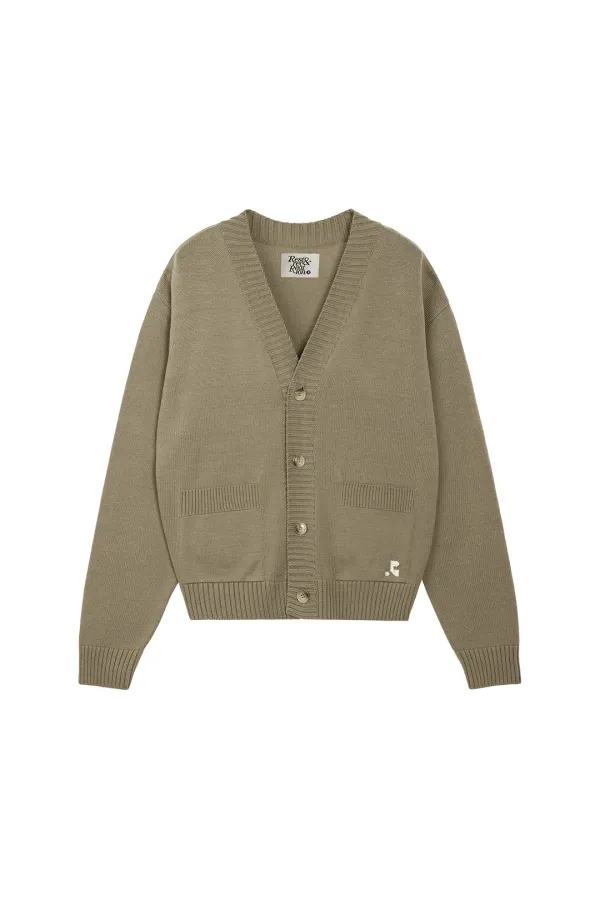 V-NECK KNIT CARDIGAN - KHAKI BEIGE