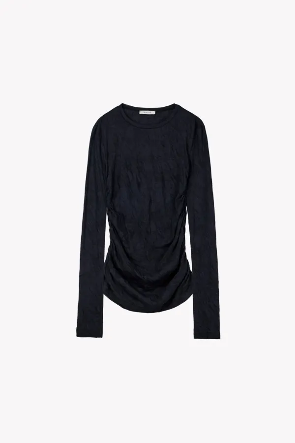 Riga Shirring Long Sleeve Tee (Black)