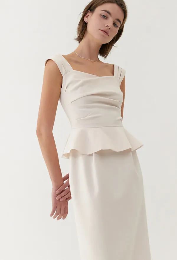 Riona Peplum Sleeveless One-piece (Cream)