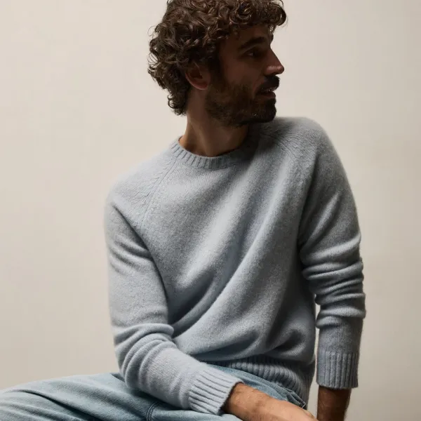 Lightweight Textured Cashmere Crew - Pale Blue