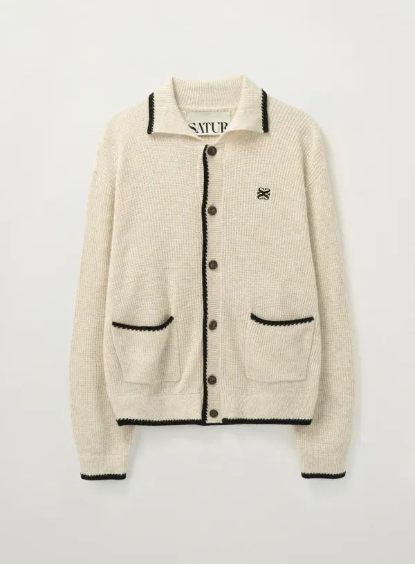 Bluff Raccoon Collar Knit Cardigan - Cream