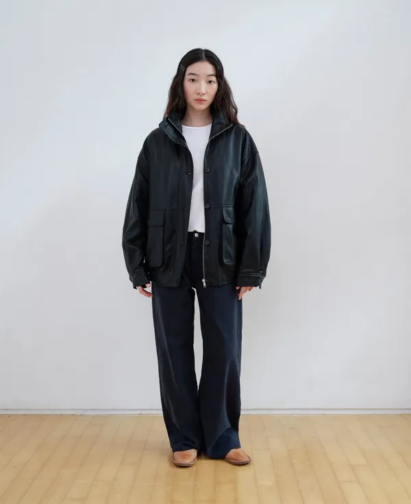 Soft faux Leather Padded Blouson_BLACK