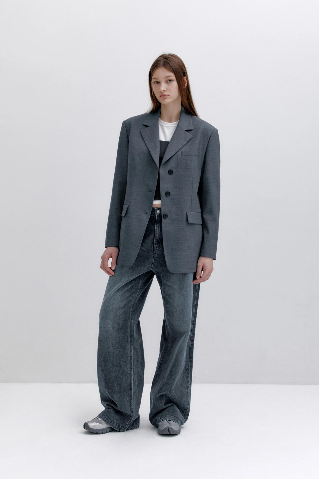 로우클래식 Oversized 3-Button Wool Blazer_Grey 상품 이미지 2