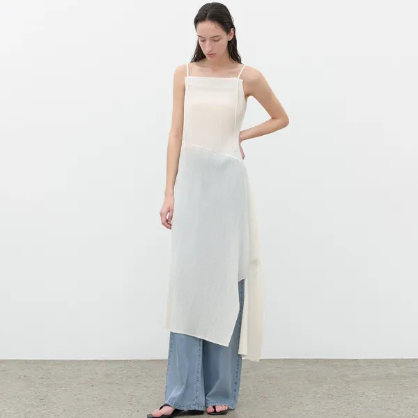 (OP-6307)PLEATS STRING LAYERED DRESS