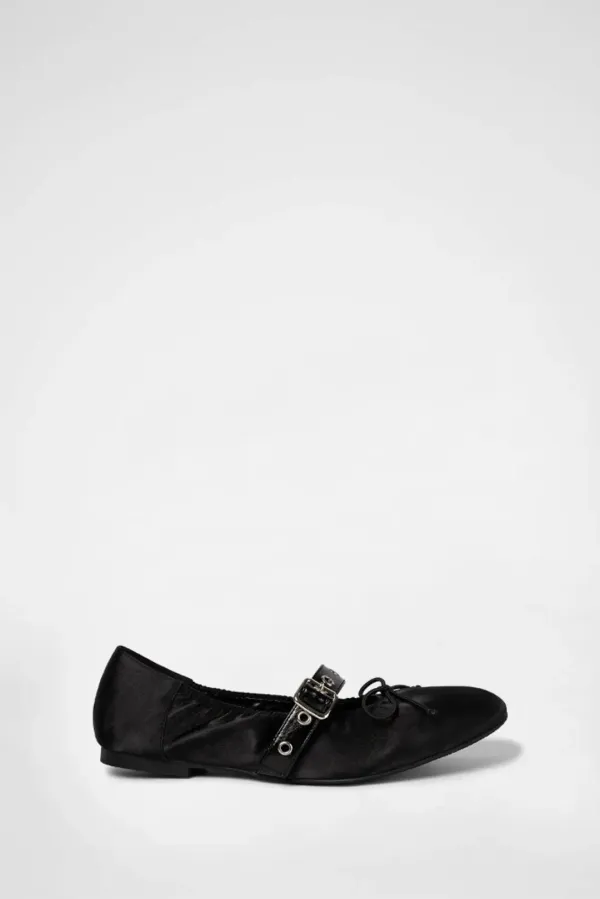 SATIN SHIRRING BALLERINA FLATS / BLACK