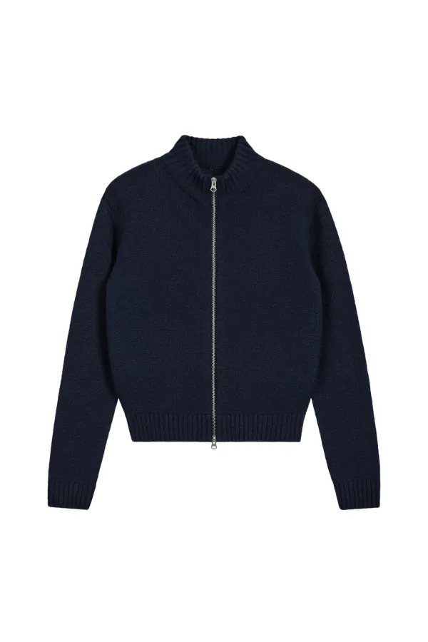 (W) HEART LOGO ZIP CARDIGAN-NAVY