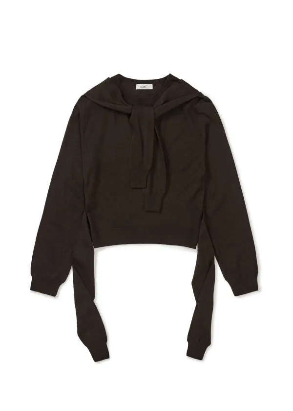 [2nd REORDER] TIED DETAIL KNIT TOP (BROWN)