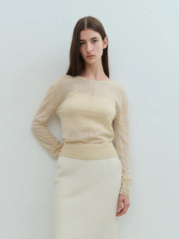 TVS WHOLEGAMENT WOOL SHEER KNIT_Y-BEIGE