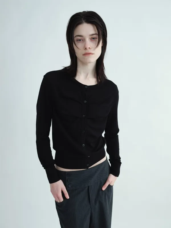 Tuck Button Knit Cardigan [Black]