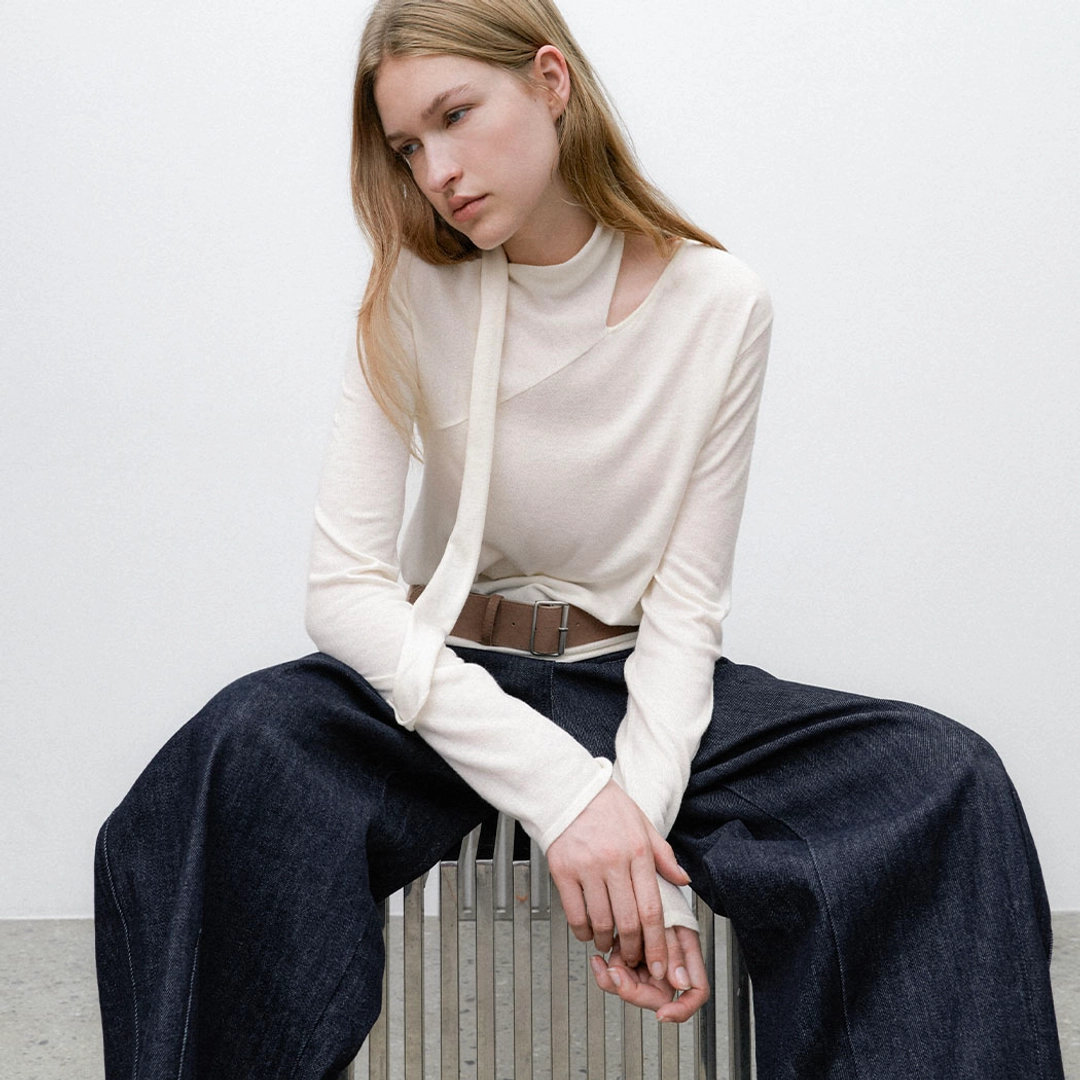 아뜰리에 나인 (T-7119)RENOFY SCARFED KNIT TOP 상품 이미지 1
