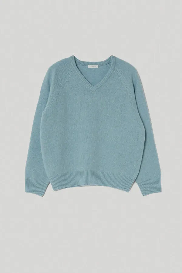 Cashmere blended v-neck knit (Sky blue)