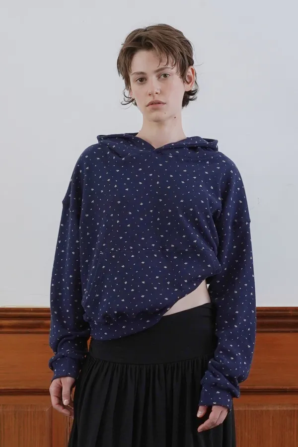 Floral waffle hoodie_navy