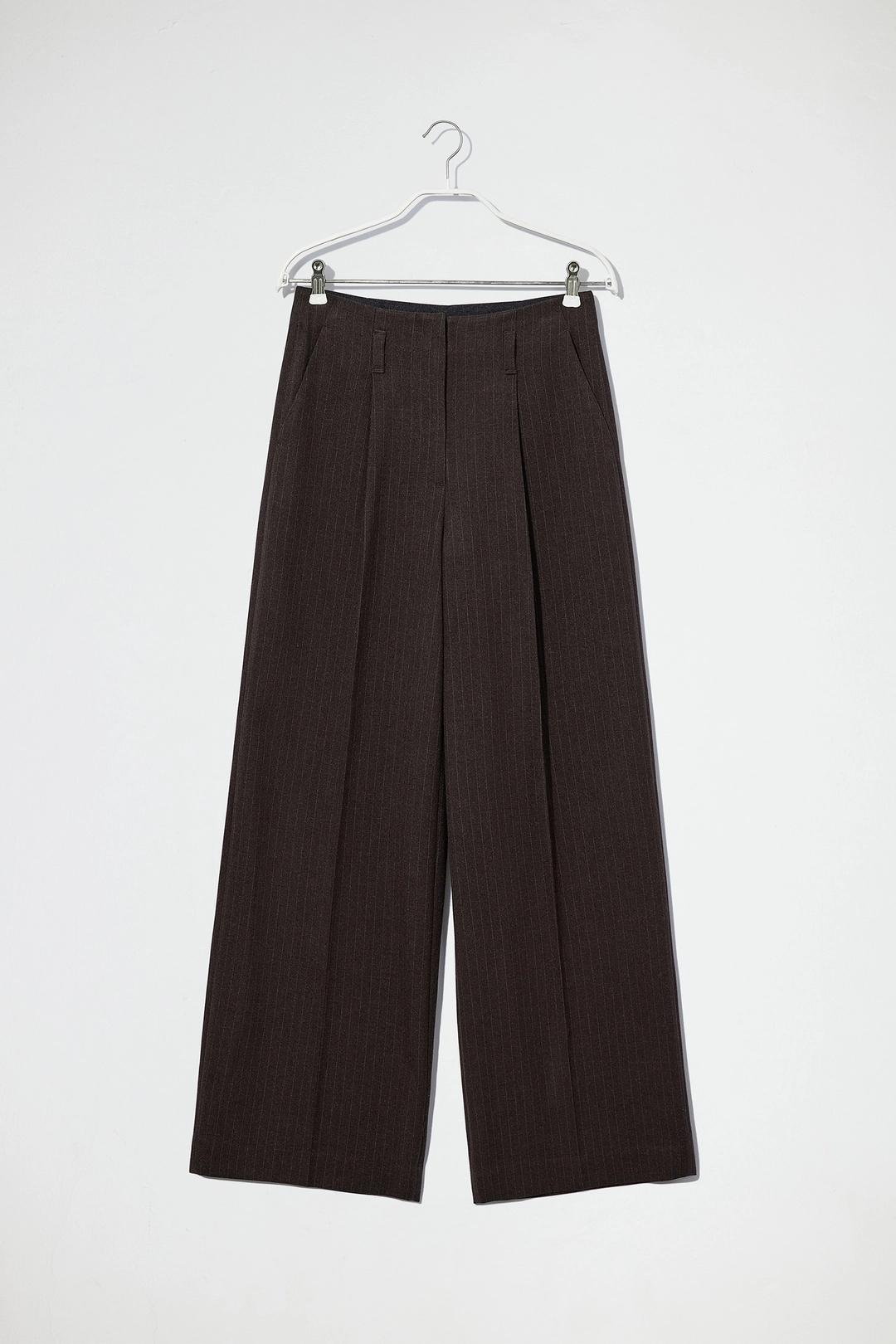 엔오르 PLEATED STRIPED WIDE-LEG PANTS - BROWN 상품 이미지 1