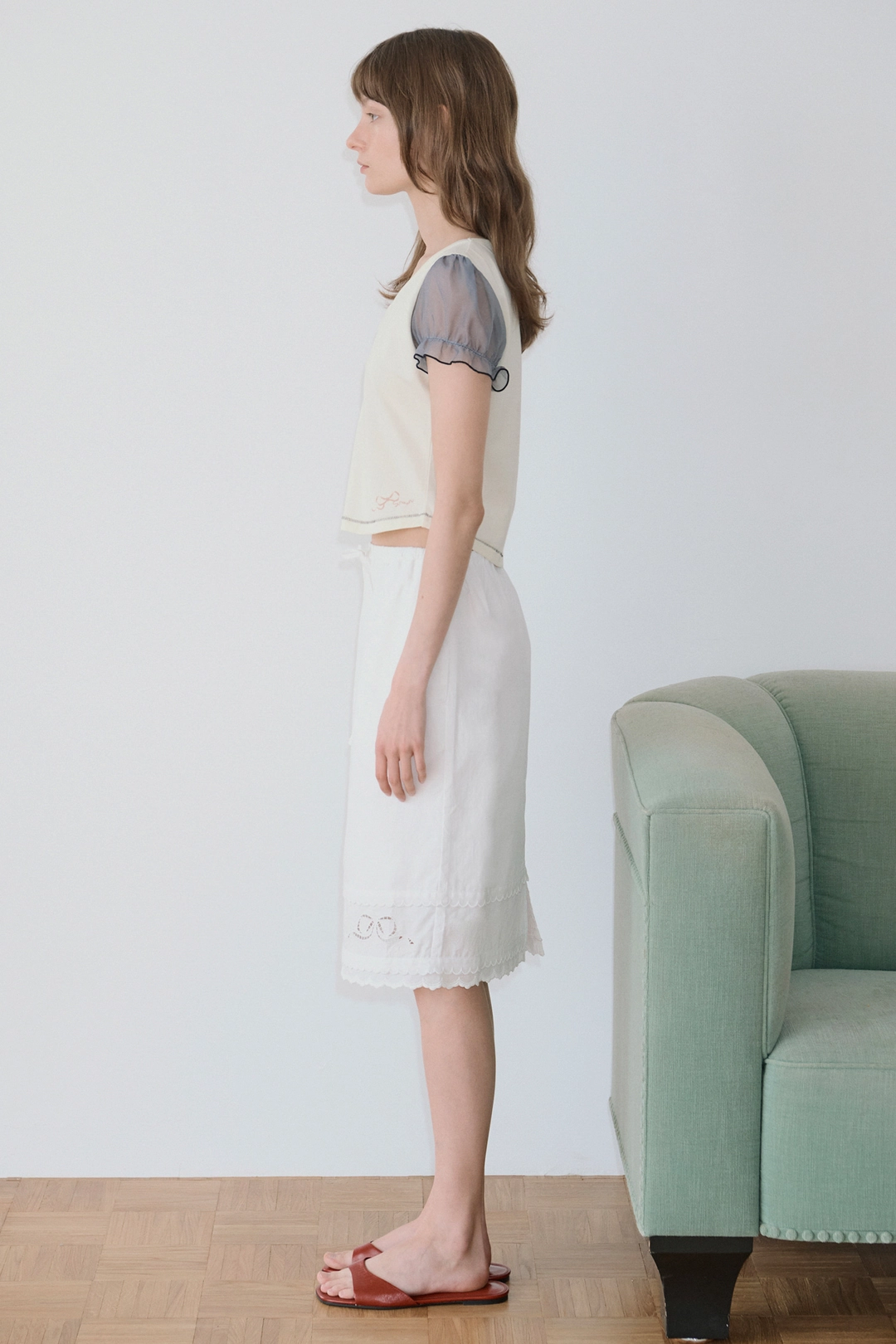 시눈 Ribbon Shirring Puff T-Shirt (Cream) 상품 이미지 3