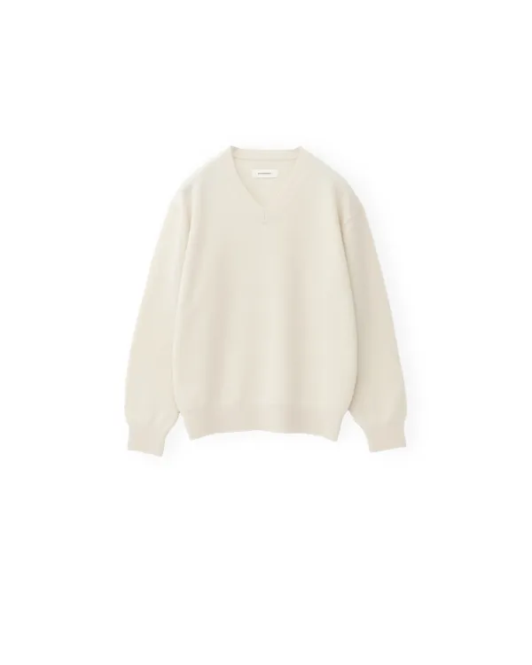 W Extra Super Fine V Neck Knit, Ecru