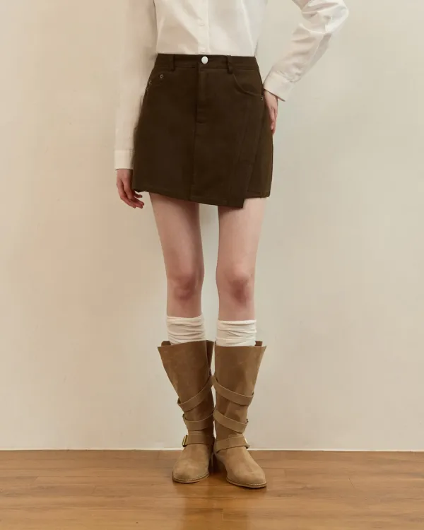 Unbalance cut mini skirt - brown