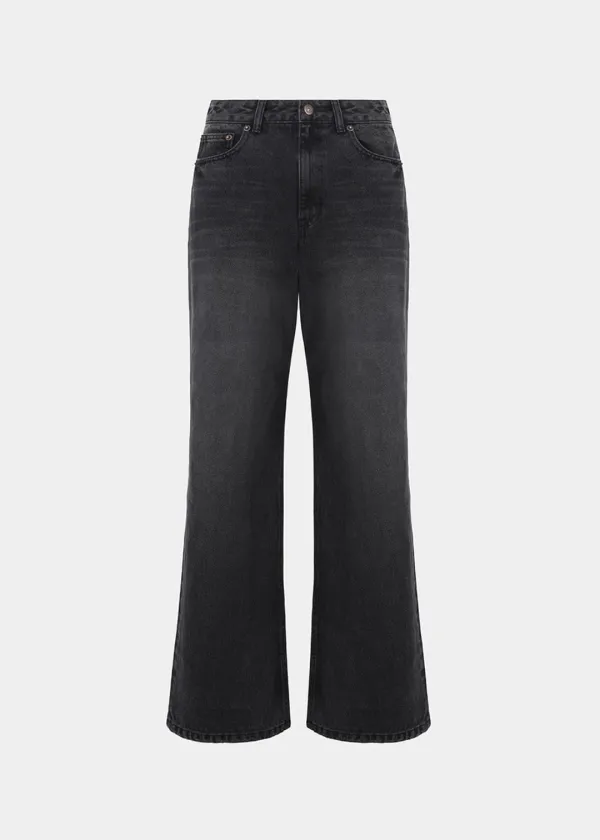 W WASHED STRAIGHT WIDE JEAN - BLACK