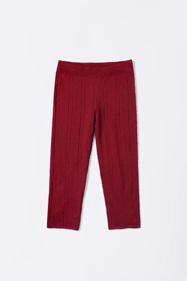 Eyelet Knit Capri Pants Red