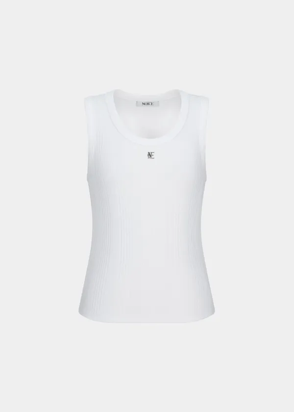 W LOGO RIBBED SLEEVELESS TOP - WHITE