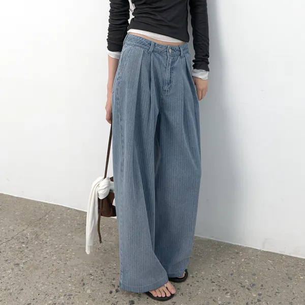 (PT-5814)TWO TUCK STRIPE DENIM PANTS