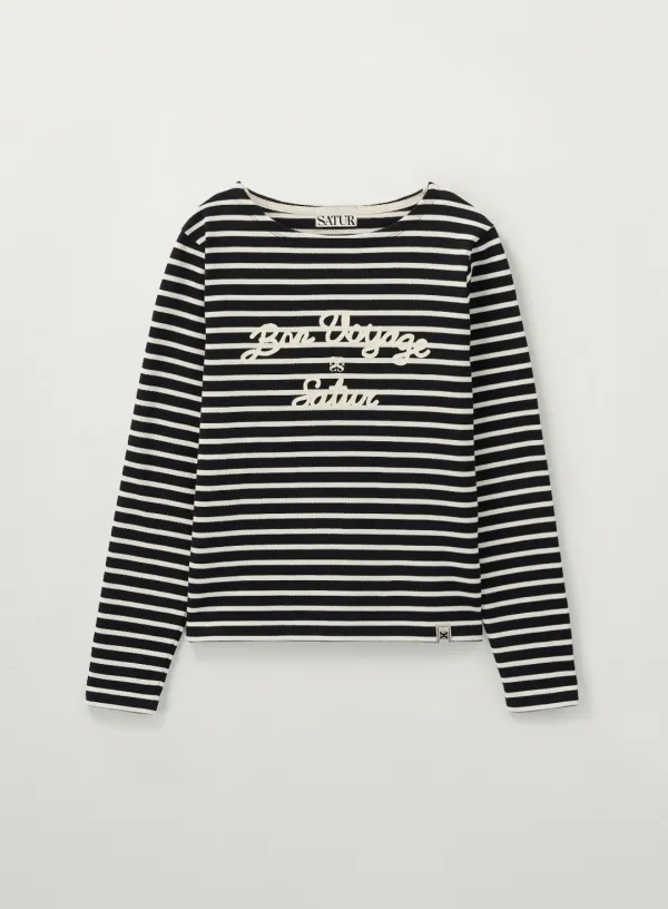 (W) Bon Voyage Border Long Sleeve - Black