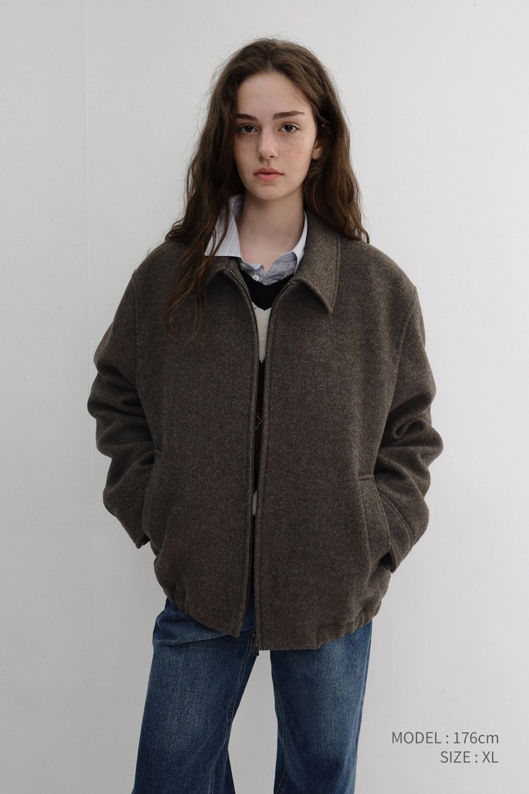 던스트 UNISEX COLLARED WOOL BLOUSON BROWN MELANGE_UDJU6D126W2 상품 이미지 1
