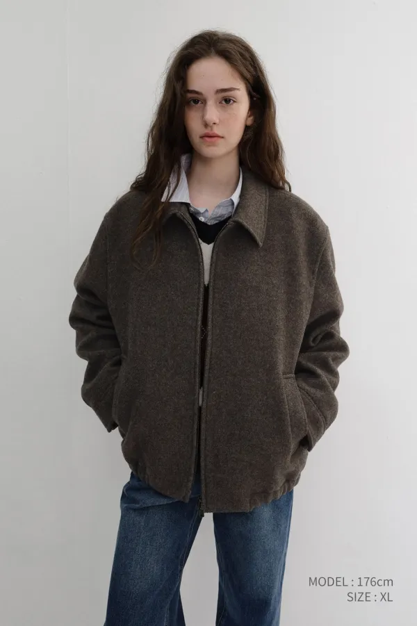 UNISEX COLLARED WOOL BLOUSON BROWN MELANGE_UDJU6D126W2