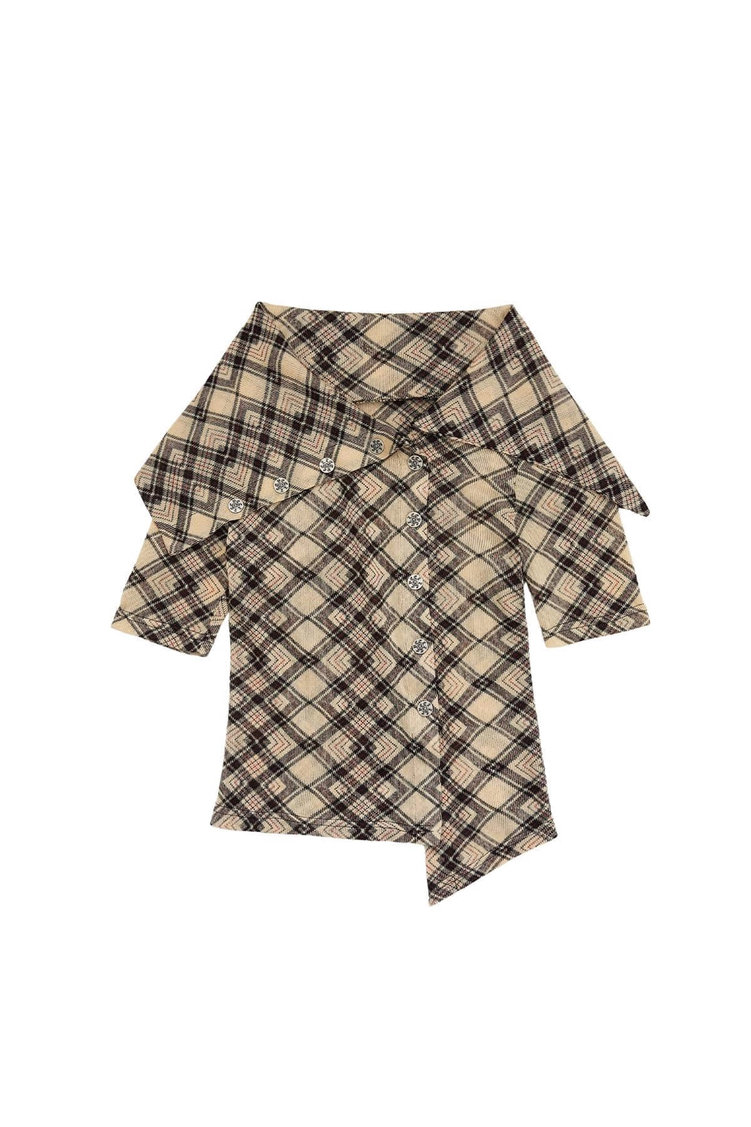 와이이이엘 ASYMMETRIC OFF-SHOULDER BUTTON TOP CHECK 상품 이미지 3