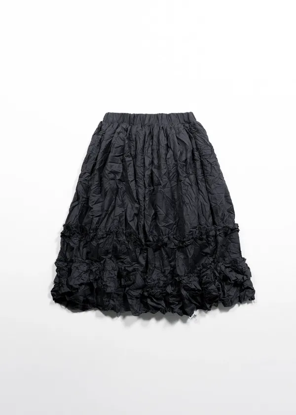 CRINKLE FRILL MIDI SKIRT - CHARCOAL